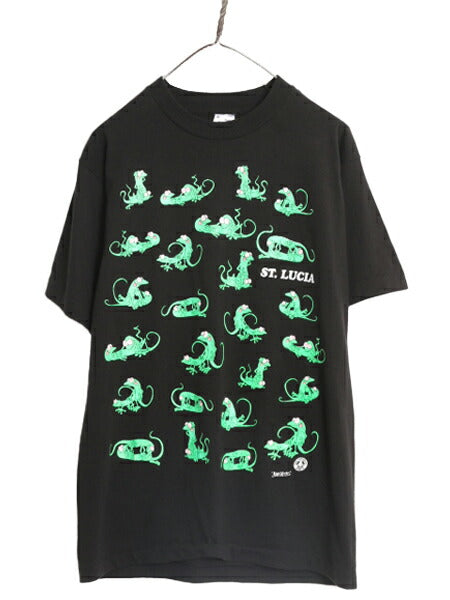 90s USA製 ★ カメレオン 四十八手 イラスト プリント Tシャツ メンズ M / 古着 90年代 当時物 エロ SEX キャラクター シングルステッチ 黒