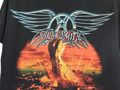 00s ★ エアロスミス プリント Tシャツ メンズ S 黒 古着 00年代 オールド AEROSMITH イラスト ロゴ バンド ロック ブラック オフィシャル