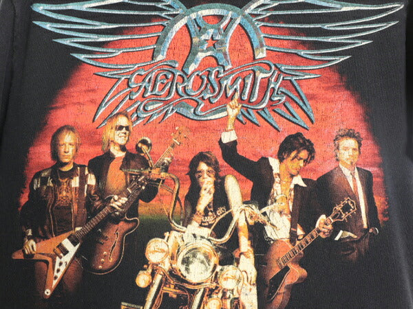 00s ★ エアロスミス プリント Tシャツ メンズ S 黒 古着 00年代 オールド AEROSMITH イラスト ロゴ バンド ロック ブラック オフィシャル