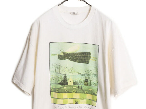 90s USA製 ★ アート イラスト プリント Tシャツ メンズ XL / 古着 90年代 オールド メッセージ 絵画 芸術 大きいサイズ ヘビーウェイト 白