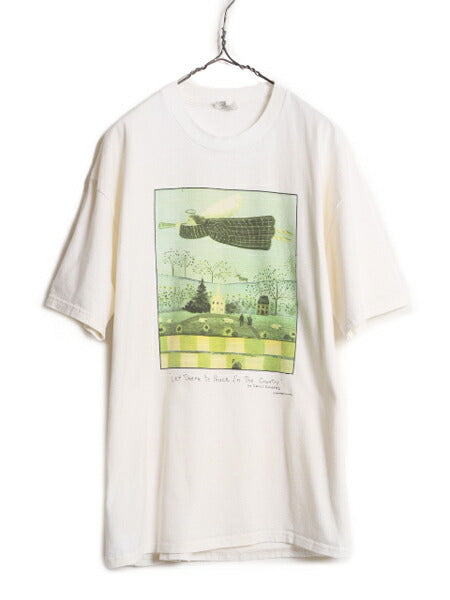 90s USA製 ★ アート イラスト プリント Tシャツ メンズ XL / 古着 90年代 オールド メッセージ 絵画 芸術 大きいサイズ ヘビーウェイト 白