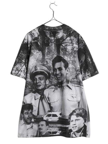 90s ★ The Andy Griffith Show オールオーバー プリント 半袖 Tシャツ メンズ L 古着 フォト イラスト ムービー ドラマ グラフィック 総柄