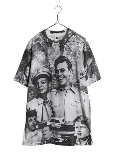 90s ★ The Andy Griffith Show オールオーバー プリント 半袖 Tシャツ メンズ L 古着 フォト イラスト ムービー ドラマ グラフィック 総柄