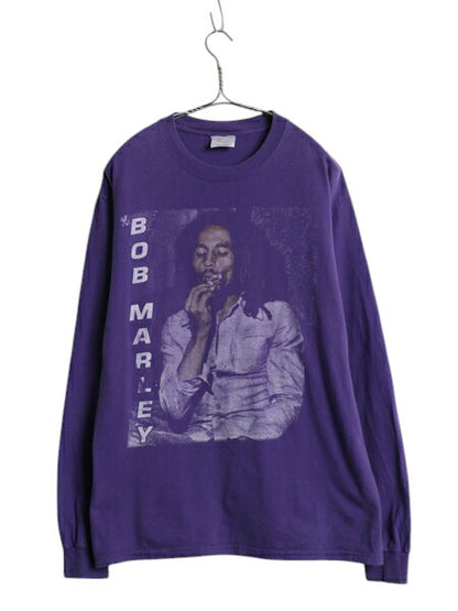 00s ★ ボブ マーリー フォト イラスト プリント 長袖 Tシャツ メンズ M 古着 ロンT レゲエ バンド ジャマイカ ラスタ マリファナ ガンジャ