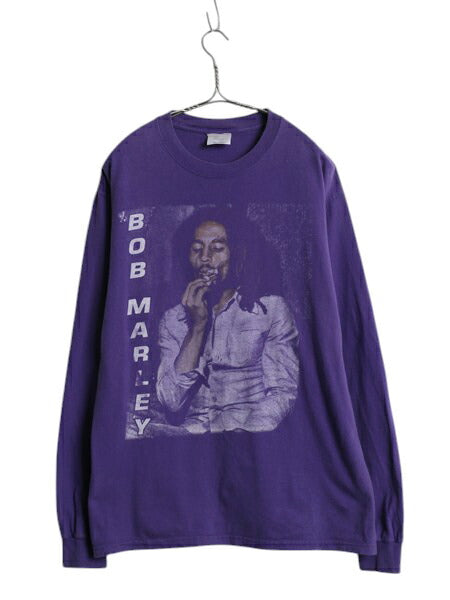 00s ★ ボブ マーリー フォト イラスト プリント 長袖 Tシャツ メンズ M 古着 ロンT レゲエ バンド ジャマイカ ラスタ マリファナ ガンジャ