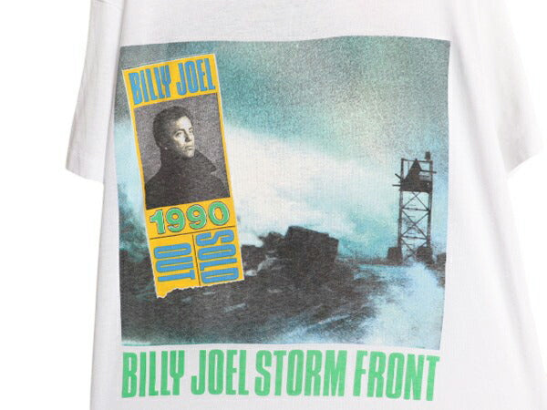 90s USA製 ★ ビリージョエル ツアー イラスト プリント Tシャツ メンズ L / 古着 オールド バンド 当時物 シングルステッチ ヤンキース 白