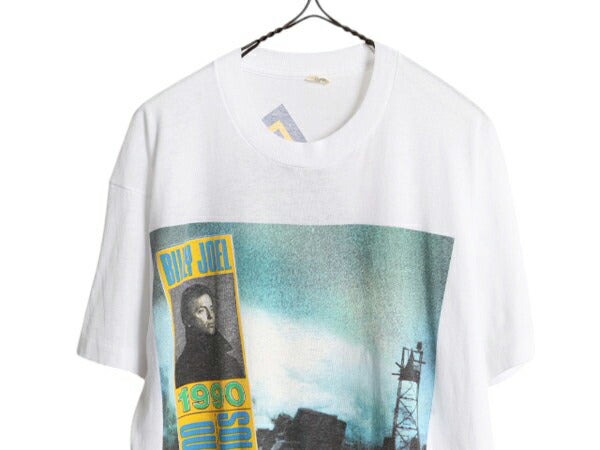 90s USA製 ★ ビリージョエル ツアー イラスト プリント Tシャツ メンズ L / 古着 オールド バンド 当時物 シングルステッチ ヤンキース 白