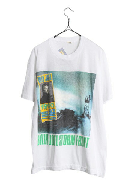 90s USA製 ★ ビリージョエル ツアー イラスト プリント Tシャツ メンズ L / 古着 オールド バンド 当時物 シングルステッチ ヤンキース 白