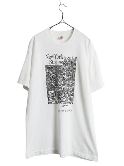 90s USA製 ★ DAILY NEWS アート イラスト プリント Tシャツ メンズ XL / 古着 オールド ニュースペーパー 企業物 当時物 シングルステッチ