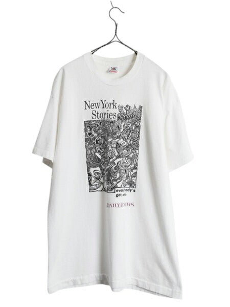 90s USA製 ★ DAILY NEWS アート イラスト プリント Tシャツ メンズ XL / 古着 オールド ニュースペーパー 企業物 当時物 シングルステッチ
