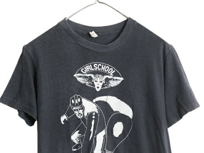 80s USA製 ガールスクール グラフィック プリント バンド Tシャツ M 小さめ S 古着 ヴィンテージ ヘビメタ メタル ロック バンドT 黒 HANES