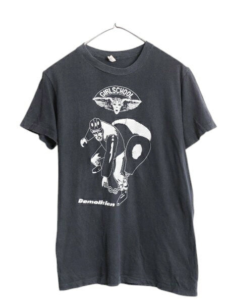 80s USA製 ガールスクール グラフィック プリント バンド Tシャツ M 小さめ S 古着 ヴィンテージ ヘビメタ メタル ロック バンドT 黒 HANES