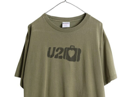 00s USA製 ★ U2 ツアー イラスト プリント Tシャツ メンズ XL / 古着 オールド 当時物 オフィシャル バンド ロック グラフィック オリーブ