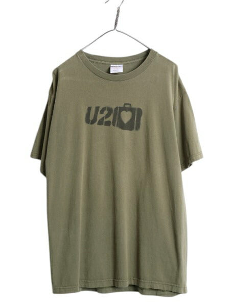 00s USA製 ★ U2 ツアー イラスト プリント Tシャツ メンズ XL / 古着 オールド 当時物 オフィシャル バンド ロック グラフィック オリーブ