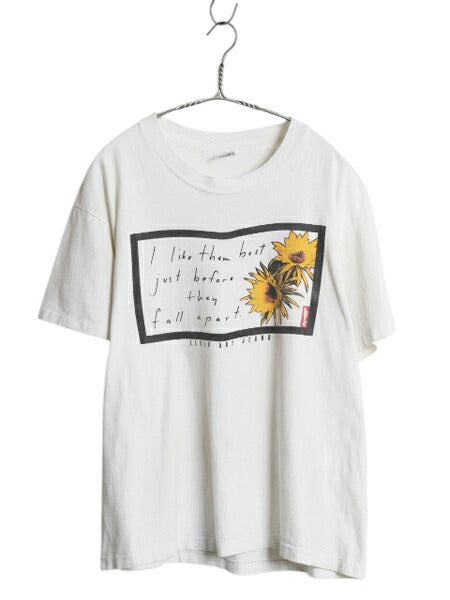 90s USA製 ★ リーバイス ひまわり アート イラスト プリント Tシャツ メンズ M 程/ オールド メッセージ アヴェドン シングルステッチ 白