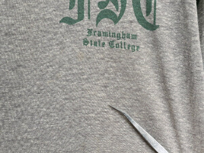 70s USA製 ★ チャンピオン 3段 染込み カレッジ プリント Tシャツ メンズ M / 古着 ヴィンテージ バータグ Vネック 霜降り 灰 緑 ツートン