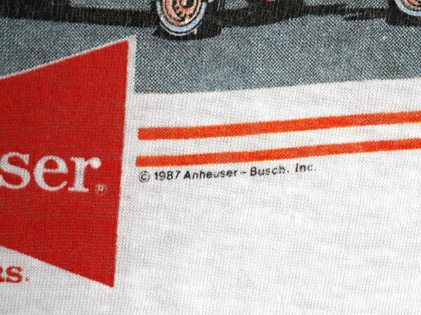 80s USA製 ★ バドワイザー 戦闘機 イラスト プリント Tシャツ メンズ L 小さめ M 程/ ヴィンテージ ビール 企業物 当時物 ミリタリー 白