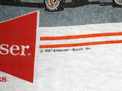80s USA製 ★ バドワイザー 戦闘機 イラスト プリント Tシャツ メンズ L 小さめ M 程/ ヴィンテージ ビール 企業物 当時物 ミリタリー 白