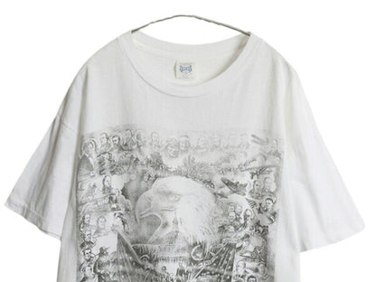 90s ★ イーグル x 大統領 アート イラスト プリント Tシャツ メンズ XL～ / 古着 オールド 偉人 アニマル グラフィック シングルステッチ 白