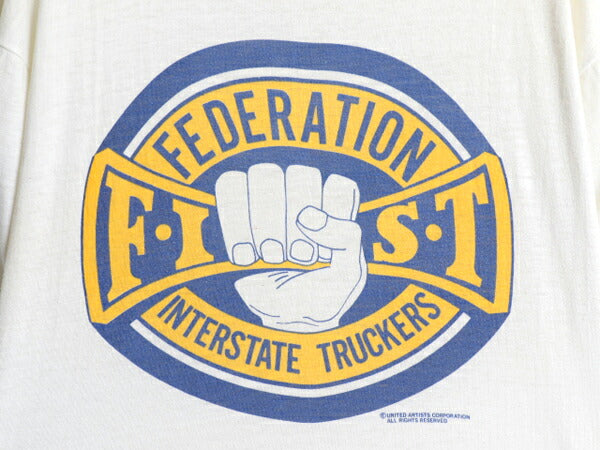 70s ★ FIST ロゴ 染込み プリント リンガー Tシャツ メンズ S / ヴィンテージ スタローン オフィシャル ムービー 当時物 シングルステッチ