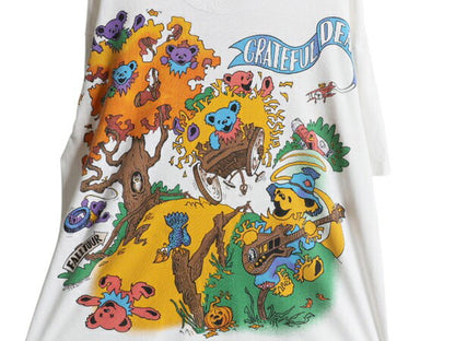 90s USA製 ★ グレイトフルデッド ツアー イラスト プリント Tシャツ メンズ L 当時物 バンド ロック ベア キャラクター リキッドブルー 白