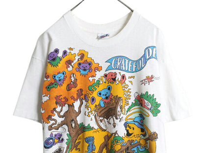 90s USA製 ★ グレイトフルデッド ツアー イラスト プリント Tシャツ メンズ L 当時物 バンド ロック ベア キャラクター リキッドブルー 白