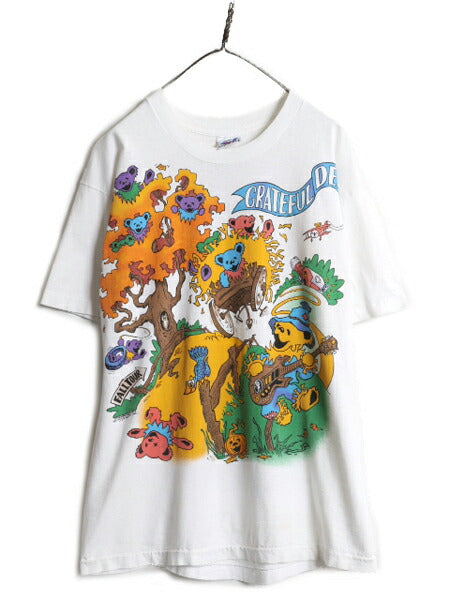 90s USA製 ★ グレイトフルデッド ツアー イラスト プリント Tシャツ メンズ L 当時物 バンド ロック ベア キャラクター リキッドブルー 白
