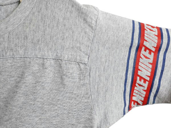 70s USA製 ★ ナイキ 半袖 フットボール Tシャツ メンズ M / 古着 ヴィンテージ オレンジタグ 袖プリント シングルステッチ 霜降り グレー
