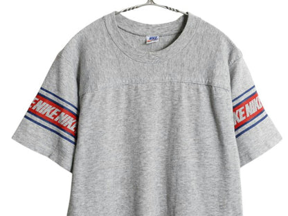 70s USA製 ★ ナイキ 半袖 フットボール Tシャツ メンズ M / 古着 ヴィンテージ オレンジタグ 袖プリント シングルステッチ 霜降り グレー