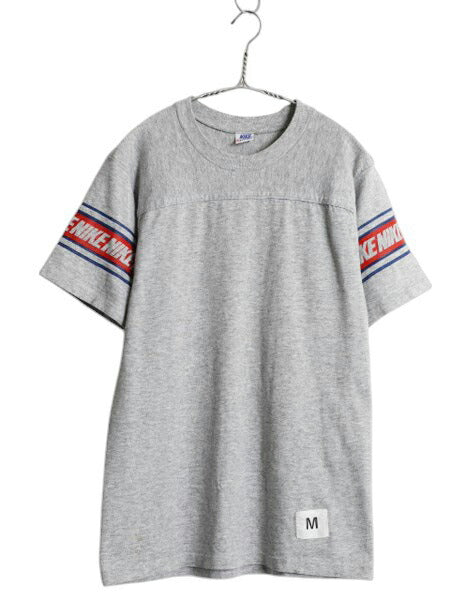 70s USA製 ★ ナイキ 半袖 フットボール Tシャツ メンズ M / 古着 ヴィンテージ オレンジタグ 袖プリント シングルステッチ 霜降り グレー