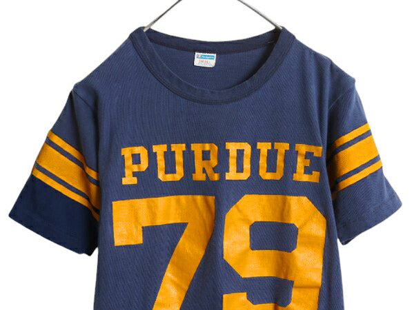 70s USA製 ★ チャンピオン 両面 プリント フットボール Tシャツ メンズ S 古着 ヴィンテージ バータグ ナンバリング シングルステッチ 紺