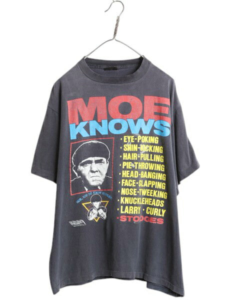 90s USA製 ★ 三ばか大将 ナイキ パロディ イラスト プリント Tシャツ メンズ XL～ / 古着 オールド 当時物 ムービー キャラクター フォト 黒