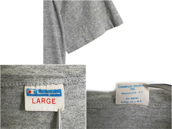 70s USA製 ★ チャンピオン 3段 染込み プリント Tシャツ L メンズ レディース M / 古着 ヴィンテージ 初期 バータグ 当時物 霜降り グレー