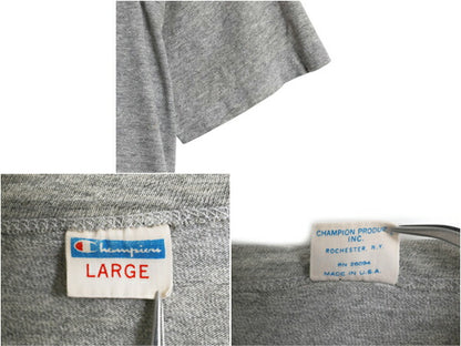 70s USA製 ★ チャンピオン 3段 染込み プリント Tシャツ L メンズ レディース M / 古着 ヴィンテージ 初期 バータグ 当時物 霜降り グレー