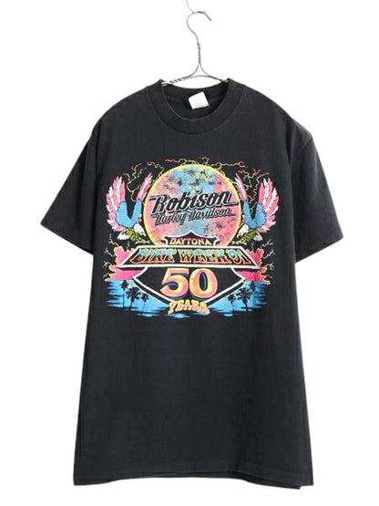 90s USA製 ★ ハーレー ダビッドソン イラスト プリント Tシャツ メンズ M / オールド オフィシャル バイク イーグル 星条旗 サンダー 黒