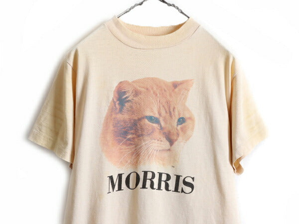 80s ★ MORRIS プリント 半袖 Tシャツ ( メンズ S レディース M 程) 80年代 ビンテージ アニマル キャラクター ベージュ シングルステッチ