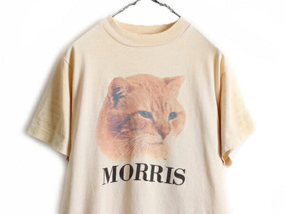 80s ★ MORRIS プリント 半袖 Tシャツ ( メンズ S レディース M 程) 80年代 ビンテージ アニマル キャラクター ベージュ シングルステッチ