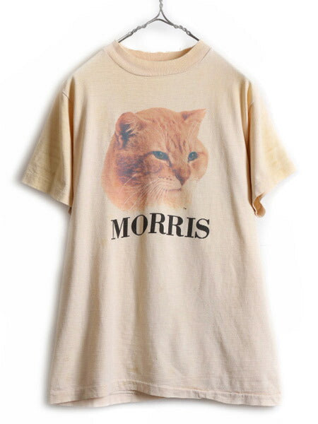 80s ★ MORRIS プリント 半袖 Tシャツ ( メンズ S レディース M 程) 80年代 ビンテージ アニマル キャラクター ベージュ シングルステッチ