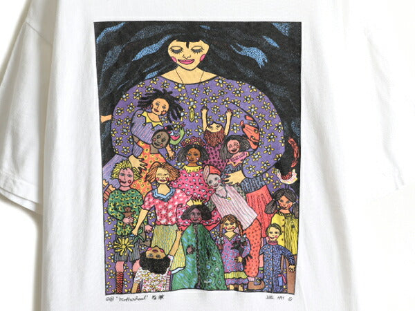 90s USA製 ★ アート プリント 半袖 Tシャツ メンズ L / 90年代 オールド 白 芸術 ポップ シングルステッチ HANES ヘインズ ヘビーウェイト
