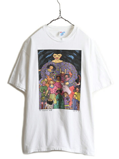 90s USA製 ★ アート プリント 半袖 Tシャツ メンズ L / 90年代 オールド 白 芸術 ポップ シングルステッチ HANES ヘインズ ヘビーウェイト