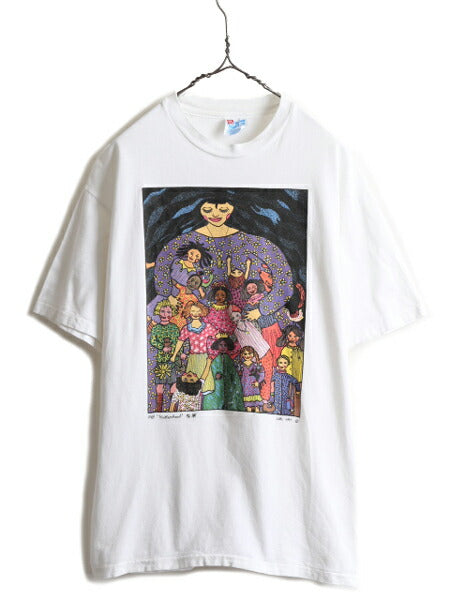 90s USA製 ★ アート プリント 半袖 Tシャツ メンズ L / 90年代 オールド 白 芸術 ポップ シングルステッチ HANES ヘインズ ヘビーウェイト