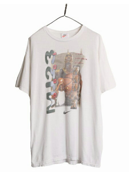 90s USA製 ★ ナイキ マイケル ジョーダン プリント Tシャツ メンズ L 90年代 NIKE オフィシャル JORDAN 当時物 NBA バスケ スウッシュ 白