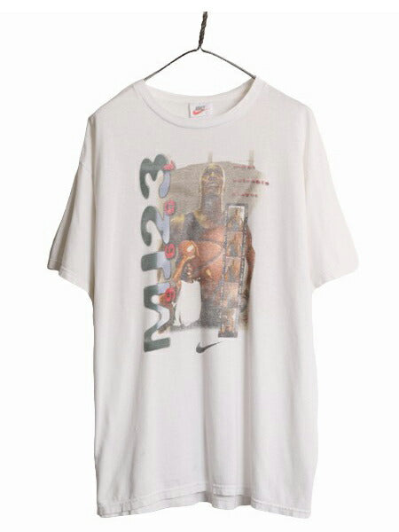 90s USA製 ★ ナイキ マイケル ジョーダン プリント Tシャツ メンズ L 90年代 NIKE オフィシャル JORDAN 当時物 NBA バスケ スウッシュ 白