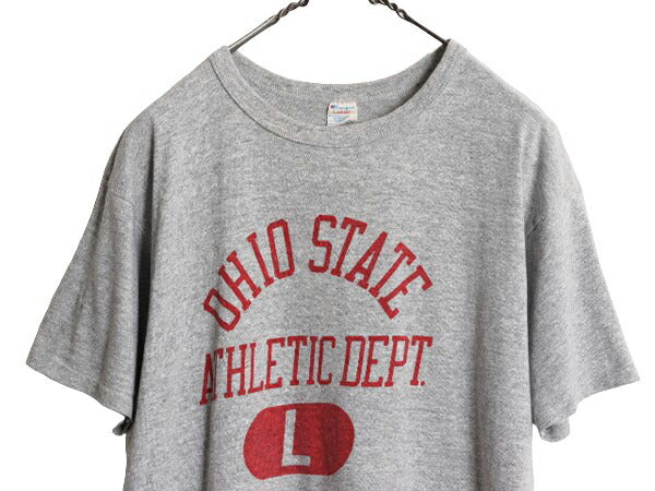 80s USA製 ★ チャンピオン オハイオ 3段 染込み カレッジ プリント Tシャツ メンズ L 80年代 ヴィンテージ Champion 88 12 トリコタグ 灰