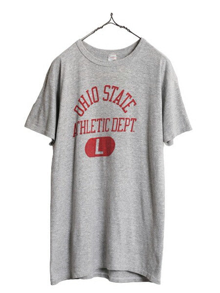 80s USA製 ★ チャンピオン オハイオ 3段 染込み カレッジ プリント Tシャツ メンズ L 80年代 ヴィンテージ Champion 88 12 トリコタグ 灰