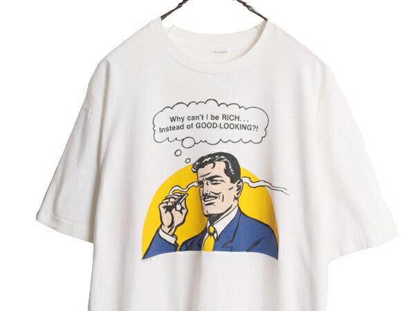 90s USA製 ★ アメコミ アート イラスト プリント Tシャツ メンズ XL / 90年代 オールド 当時物 ジョーク メッセージ シングルステッチ 白