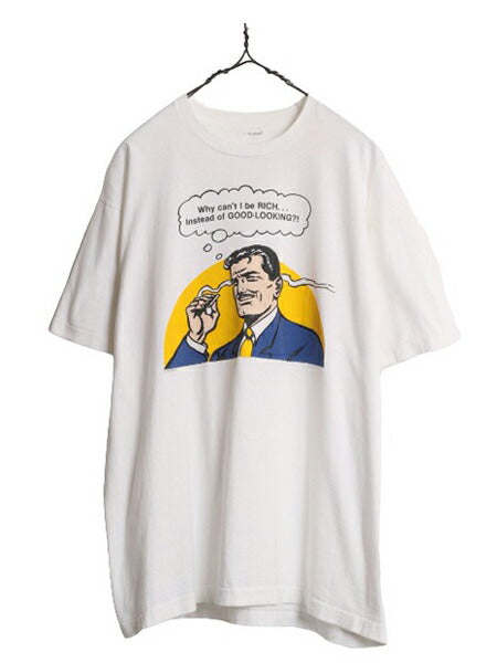 90s USA製 ★ アメコミ アート イラスト プリント Tシャツ メンズ XL / 90年代 オールド 当時物 ジョーク メッセージ シングルステッチ 白