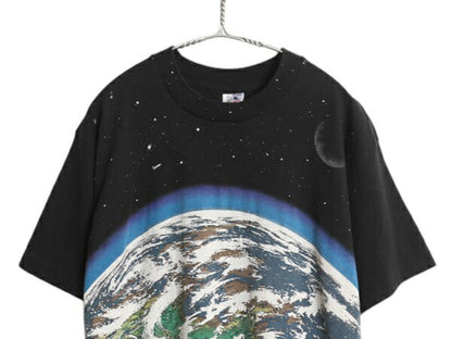 90s USA製 ★ リキッドブルー 地球 アート イラスト オールオーバー プリント Tシャツ メンズ L / 古着 オールド 当時物 宇宙 グラフィック