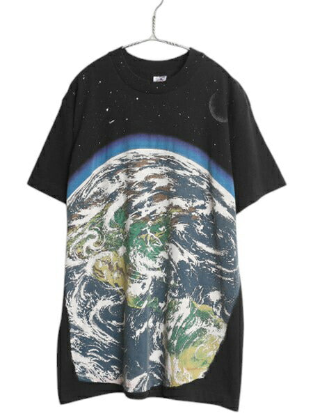 90s USA製 ★ リキッドブルー 地球 アート イラスト オールオーバー プリント Tシャツ メンズ L / 古着 オールド 当時物 宇宙 グラフィック