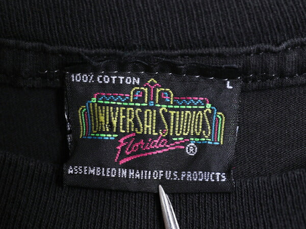 90s ★ ユニバーサルスタジオ E.T. イラスト プリント Tシャツ メンズ L / オールド オフィシャル 当時物 ムービー キャラクター 企業物 黒